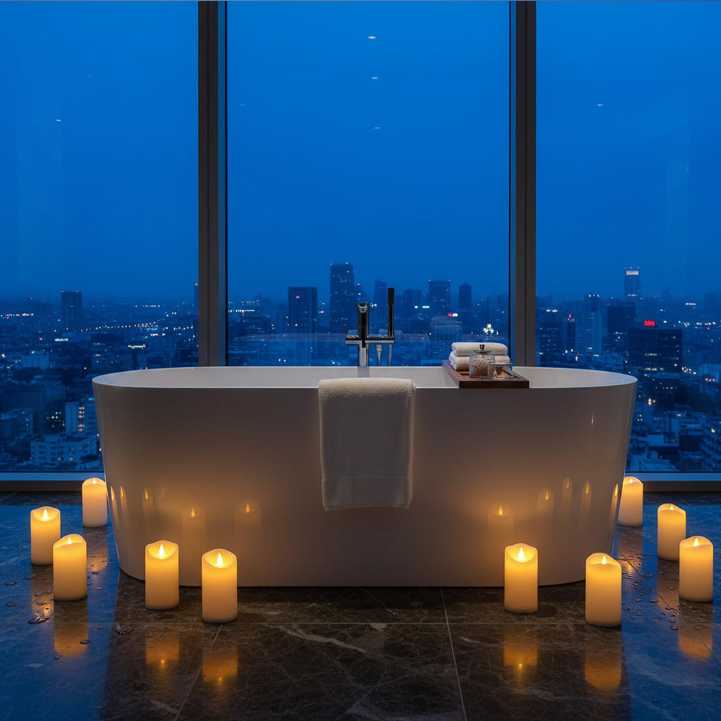 Flameless Candles 4" 5" 6" Outdoor Indoor Pillars Battery Operated Flickering Candles Include 8-Key Remote Timer 400+ Hours by 2 AA Batteries (White Candle - Warm light, 3"D x 4"|5"|6" H - 24 Pack)