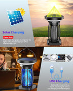 Solar Bug Zapper Outdoor Waterproof, Portable & Rechargeable Bug Zapper with Panel Sensor & LED Night Light Mosquitoes Zapper, Electric Fly Zapper for Home, Patio, Backyard, Camping