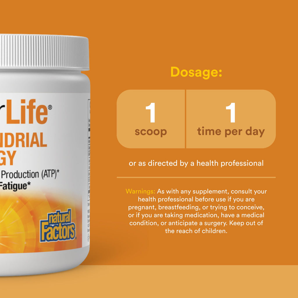 Natural Factors RegenerLife Powder - Supports Cellular Energy & Fatigue* - Mitochondria Support Drink Mix - Non-GMO - Tropical Flavor - 2.86 oz