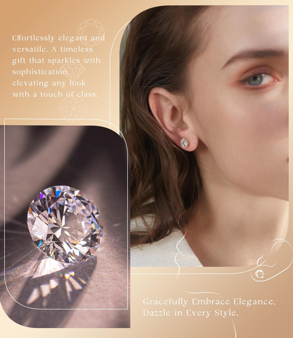 "STUNNING FLAME" 18K Gold Plated Silver Brilliant Cut Simulated Diamond Cubic Zirconia Stud Earrings(yellow-gold-plated-silver, 0.9)