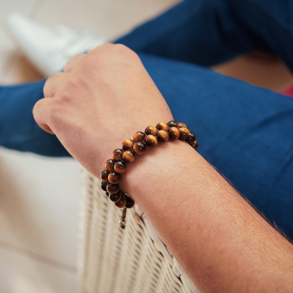 RTZN® Tigers Eye Bracelets for Men – Premium Artisan Handcrafted Golden Brown Tiger Eye Bead Bracelets – Natural Stone Tiger Eye Bracelet Men Beaded Bracelets (Morocco)