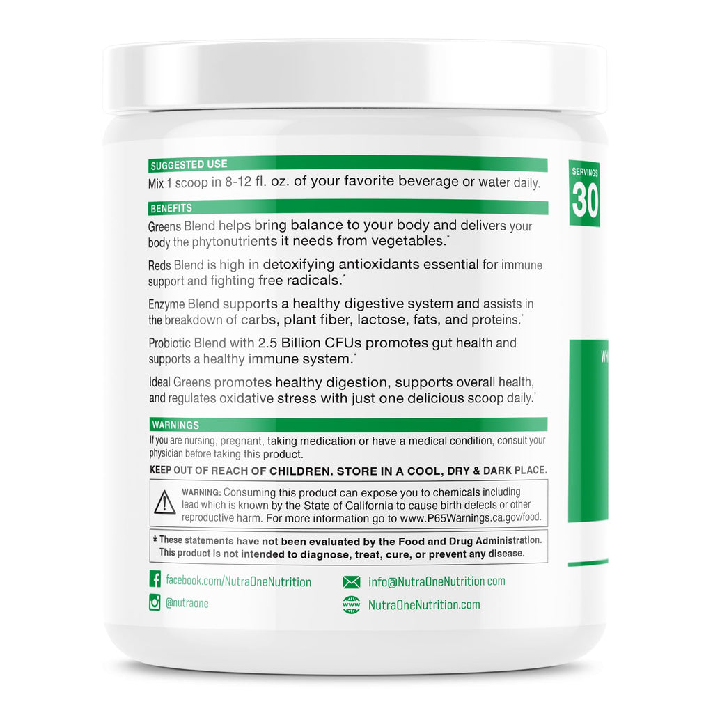 NutraOne Ideal Greens Antioxidant and Nutrient-Rich Superfood Greens Powder Supplement Berry- 30 Servings