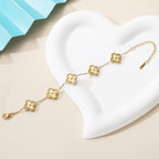 AIPPK 18K Gold Plated Clover Bracelet Set for Women Four Leaf Lucky Flower Bracelets Fashion Simple Jewelry Gifts for Women 3Pcs，white+black+gold