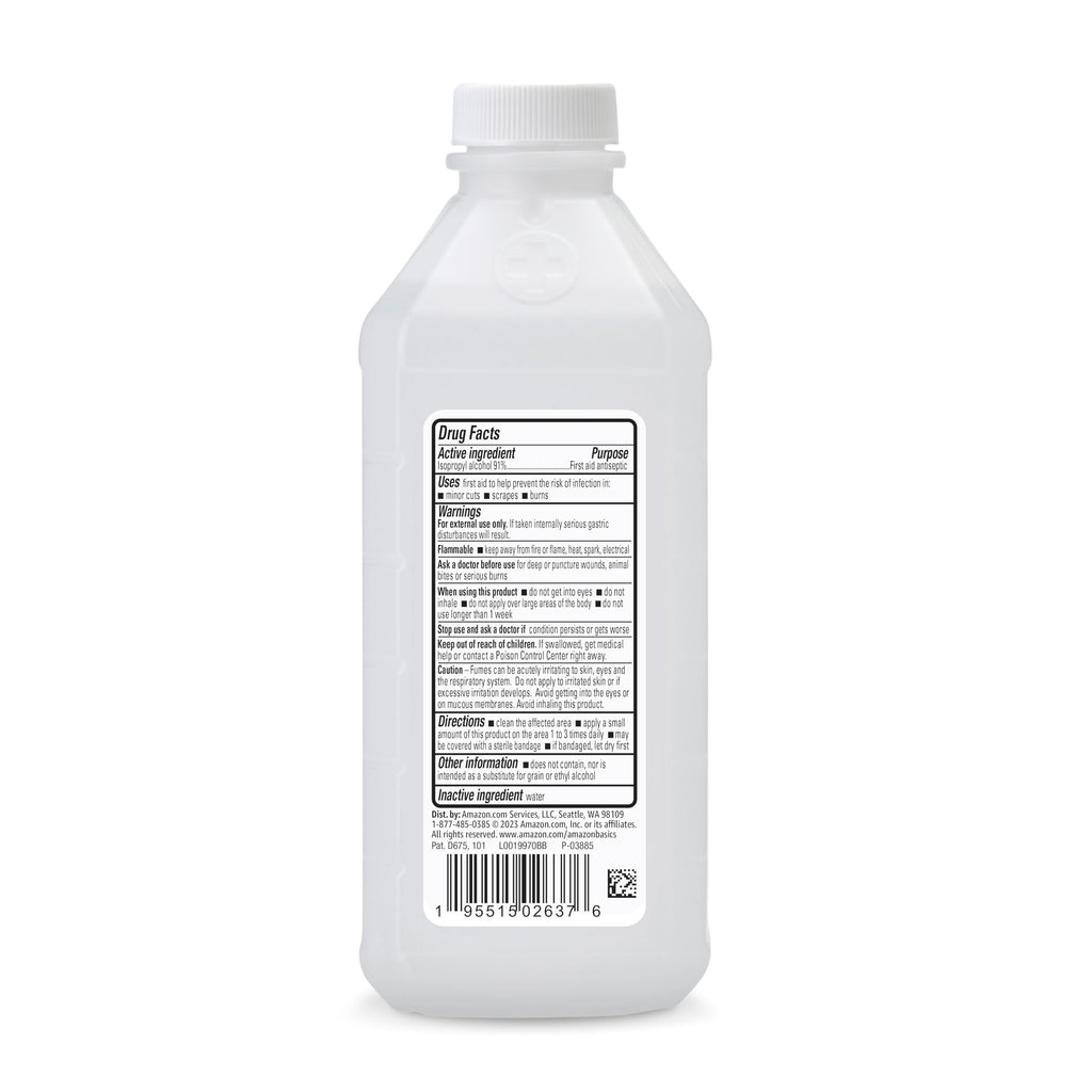 Amazon Basics 91% Isopropyl Alcohol First Aid Antiseptic, Unscented, 16 Fl oz, 1-Pack