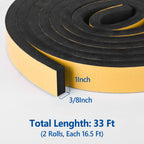 Self Adhesive Foam Tape Weatherstrip 1in x 3/8in x 33Ft High Density Foam Insulation Strips Foam Seal Weather Stripping with Strong Adhesive for Door and Window Sound Isolation Soundproofing