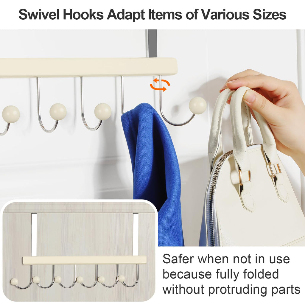 TOPIA HANGER Over The Door Hooks for Hanging, Towel Hooks Towel Racks for Bathroom, Coat Hooks Coat Rack Over The Door Organizer Hanging, Wooden Door Hangers for Coat Towel Hat Purse CT72W - 2 Pack