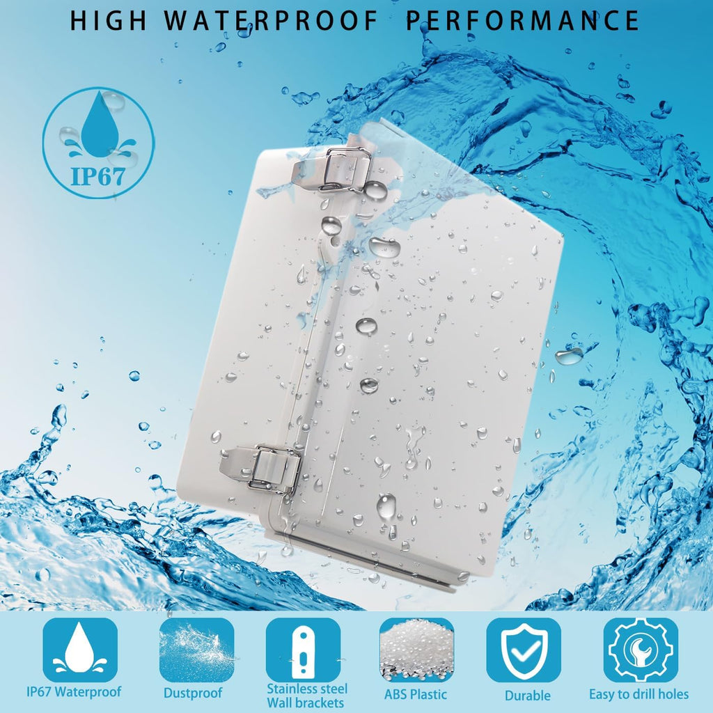 YETLEBOX 2Pcs Outdoor Waterproof Electrical Junction Box Weatherproof IP67 ABS Plastic Enclosure Switch Router Project Box Electronics DIY Enclosure With Mounting Plate Wall Bracket Grey 8.6x6.7x4.3in
