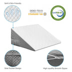 Wedge Pillow, 10 Inch Bed Wedge Pillow for Headboard, Pillow Wedge for Acid Reflux Relief, After Surgery, Sleeping，Back Pain Relief, Memory Foam Top, LightGrey