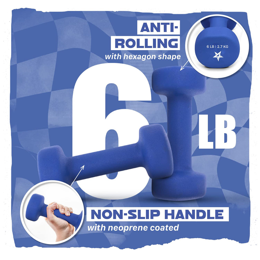 Yes4All 6 lbs Dumbbells Neoprene with Non Slip Grip ��� Great for Total Body Workout ��� Total Weight: 12 lbs (Set of 2)