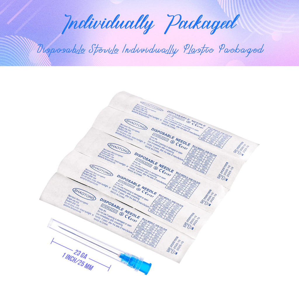 23 Gauge 1 Inch Needles Luer Lock Disposable Lab Supplies, Pack of 100