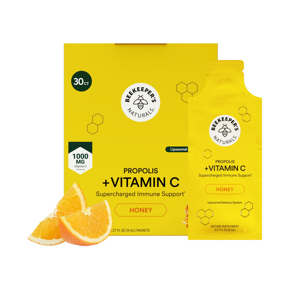 Propolis Liposomal Vitamin C by Beekeeper's Naturals, 1000mg Vitamin C, Propolis & Organic Honey, Supercharged Immune Support & Increased Bioavailibity for Max Absorption, 30 Ct