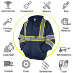 TICONN High Visibility Safety Sweatshirt Hoodie, Reflective Hi-Vis ANSI Class 3 Fleece Zippered Hooded Jacket for men and women (Navy, 3XL)