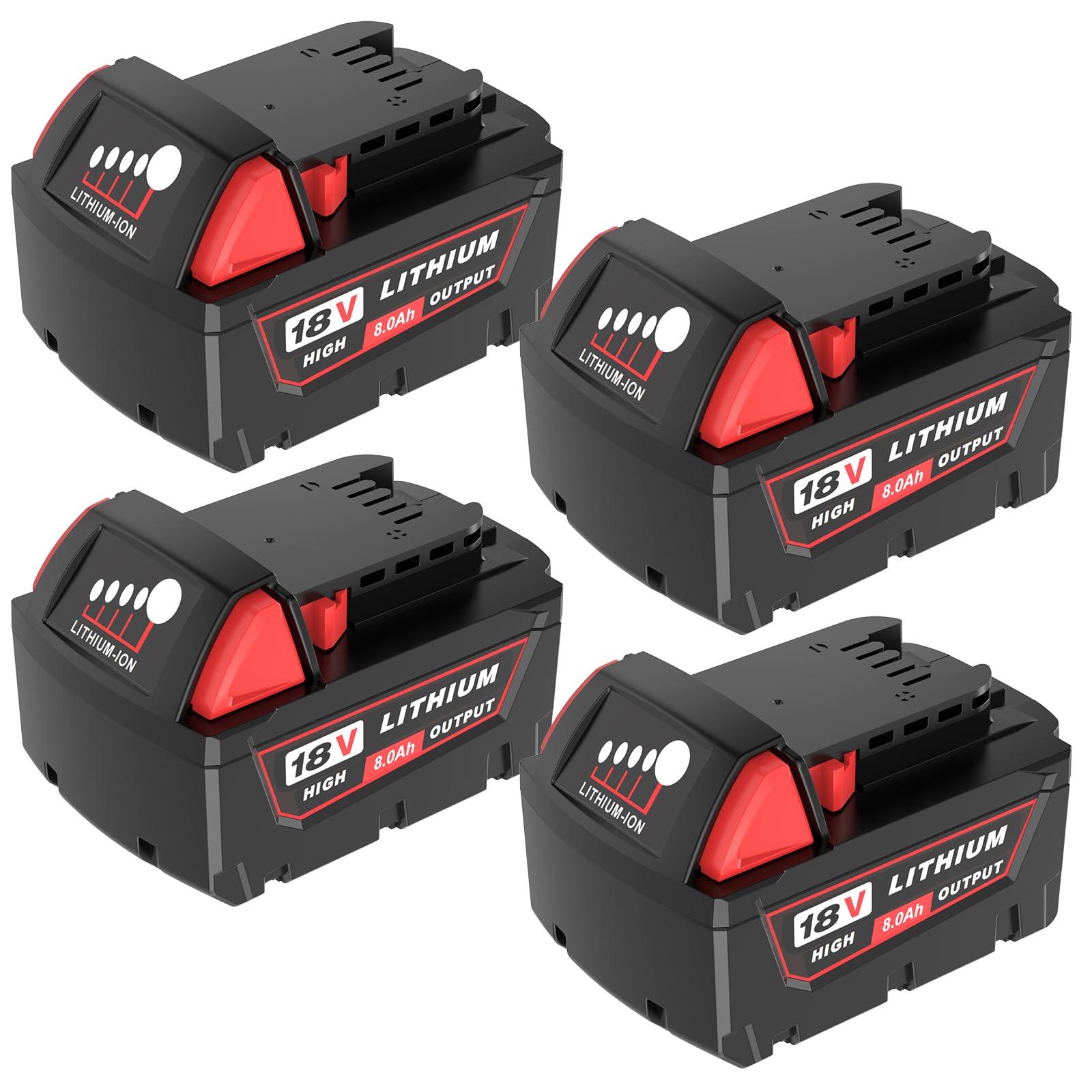 4 Pack 8.0Ah Extended Runtime Battery Replacement for Milwaukee 18V Battery