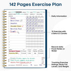 Fitness Workout Journal for Women & Men, A5(5.5" x 8.7") Workout Log Book Planner for Tracking, Progress, and Achieving Your Wellness Goals-Navy Blue