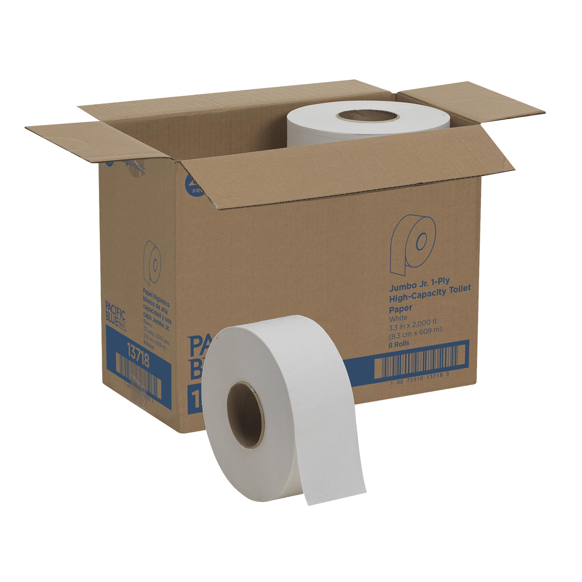 Georgia-Pacific Pacific Blue Basic 1-Ply Jumbo Jr. 9'' Toilet Paper by GP PRO (GEORGIA-PACIFIC), 13718, 2,000 Linear Feet Per Roll, 8 Rolls Per Case