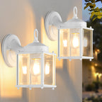 MATAMEYE Outdoor Wall Lantern, Exterior White Waterproof Wall Sconce Lighting Fixtures, Front Door Wall Lights with Clear Beveled Glass Shade, 2 Pack