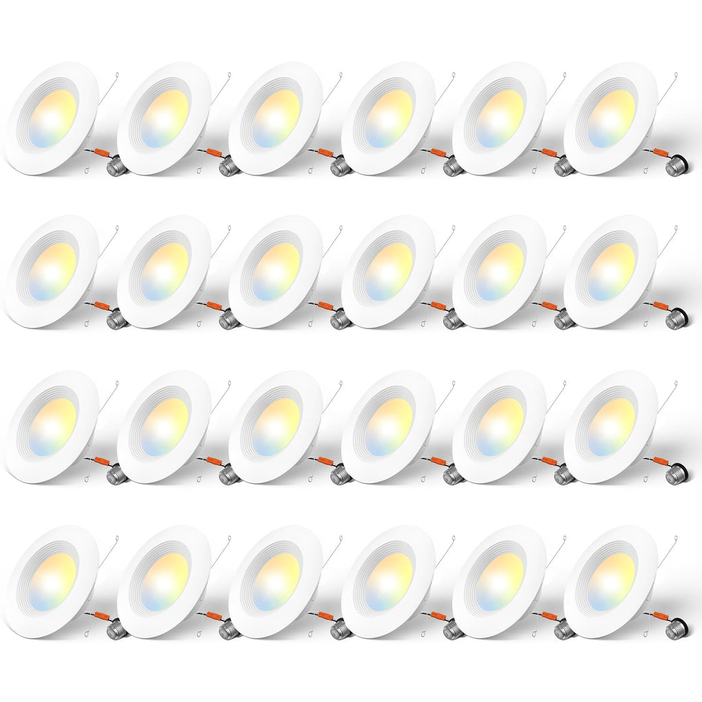 Amico 24 Pack 5/6 inch 5CCT LED Recessed Lighting, Dimmable, 12.5W=100W, 950LM, 2700K/3000K/4000K/5000K/6000K Selectable, Retrofit Can Lights with Baffle Trim, IC Rated - ETL & FCC, White