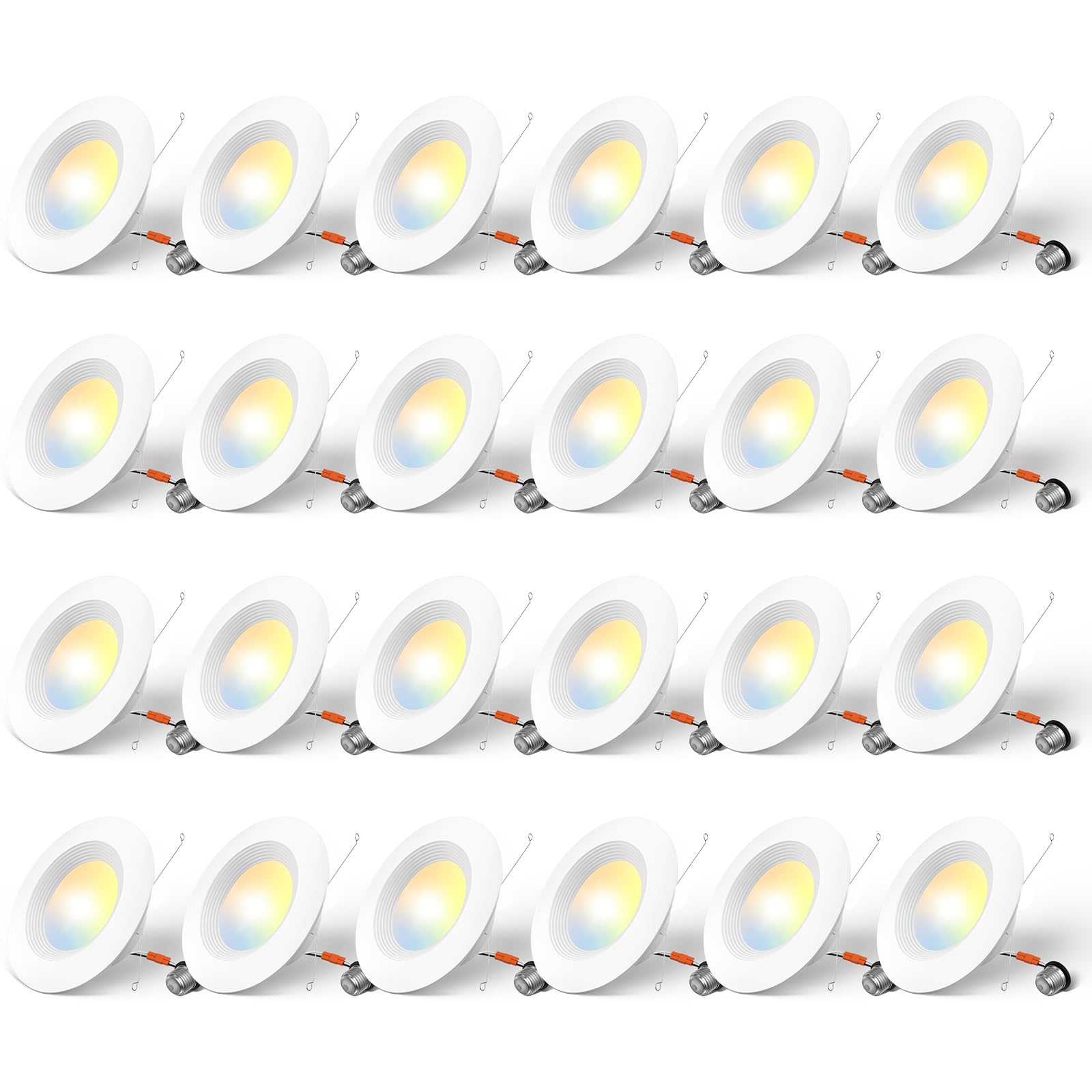 Amico 24 Pack 5/6 inch 5CCT LED Recessed Lighting, Dimmable, 12.5W=100W, 950LM, 2700K/3000K/4000K/5000K/6000K Selectable, Retrofit Can Lights with Baffle Trim, IC Rated - ETL & FCC, White