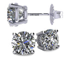 Central Diamond Center 14K Solid Gold Post & Sterling Silver Made with Swarovski 4 Prong CZ Stud Earrings - Platinum Plated - 5.25mm - 1.00cttw