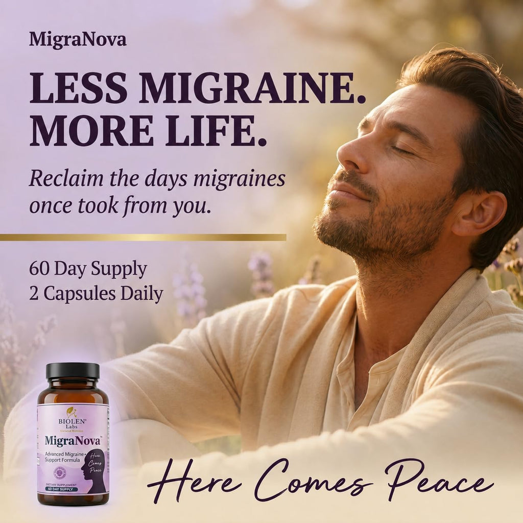 MigraNova - Migraine Relief & Daily Prevention for Migraine Sufferers - Magnesium & Riboflavin B2 + NeuroCalm Blend with Feverfew, CoQ10 & Ginger, Vegan, USA Made, 120 Capsules