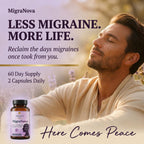 MigraNova - Migraine Relief & Daily Prevention for Migraine Sufferers - Magnesium & Riboflavin B2 + NeuroCalm Blend with Feverfew, CoQ10 & Ginger, Vegan, USA Made, 120 Capsules