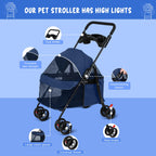 sxvbdway 4 Wheels Pet Stroller for Medium Small Dog up to 50lbs, Dog Cat Stroller, Outdoor Travel Pet Folding Strollers, Cat Cage Strollers with Cup Holder, Breathable and Visible Mesh (1 Set-Blue)