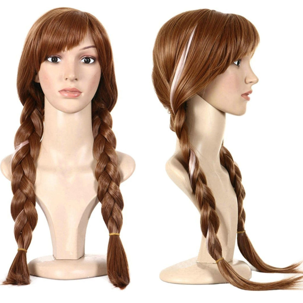 ANOGOL Brown Pigtails Princess Wig for Women Braided Brown Cosplay Wigs