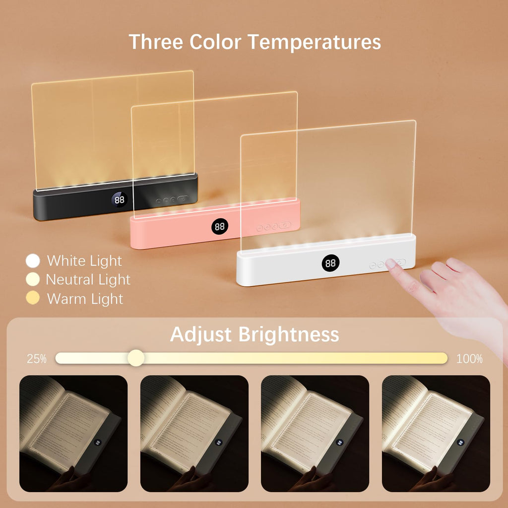 Choudao Tech LED Book Light and Night Light 2 in 1, 3 Color Temperatures & Stepless Dimming, USB Rechargeable Reading Light with Timer for Night Reading (White)