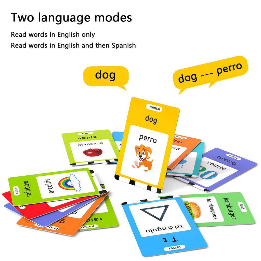 Lapare Spanish and English Bilingual Audible Flash Cards Toy with Music for Toddlers 1 2 3 4 5, Learn Spanish and English for Kids, Niñas, Niños, Bebes