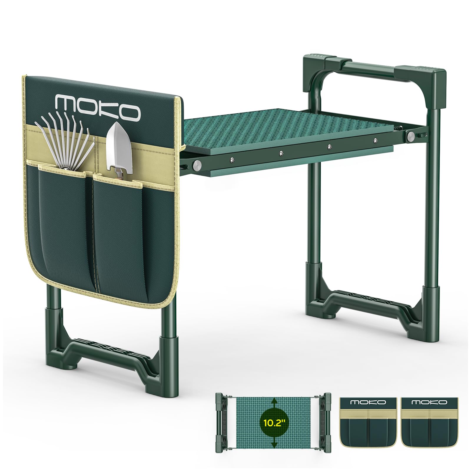 MoKo Garden Kneeler, 350 lb Foldable Garden Kneeler and Seat Tool Bag,Green