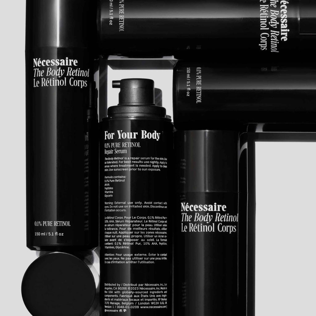 Nécessaire The Body Retinol - Firming Repair Serum + Retinol Body Lotion For Women & Men. Wrinkle + Line Prevention. 0.1% Pure + 10% AHA Crepey Skin Treatment. 5.1 oz