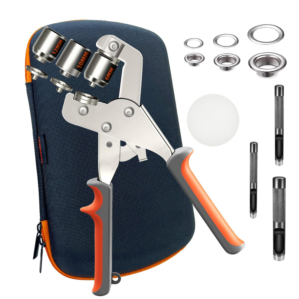 HAPDEN Heavy-Duty Grommet Kit (3/8“, 1/4”, and 1/2") Includes a Bag, 200 6 mm Grommets, 200 10 mm Grommets, and 200 12 mm Grommets. Eyelet and Grommet Tool kit for Tarps, Fabric, Leather, Banners