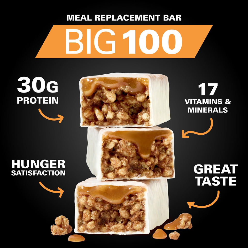 MET-Rx Big 100 Colossal Protein Bars,Vanilla Caramel Churro Meal Replacement Bars,Brown,9 Count (Pack of 4)