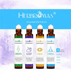 HERBROMAS Aromatherapy Oils Roller Set, Natural Pre-diluted Essential Oils Roll On with Glass Rollerball, Relaxation Gift for Women & Men, Christmas Gift, Pack 4 x 0.33fl.oz