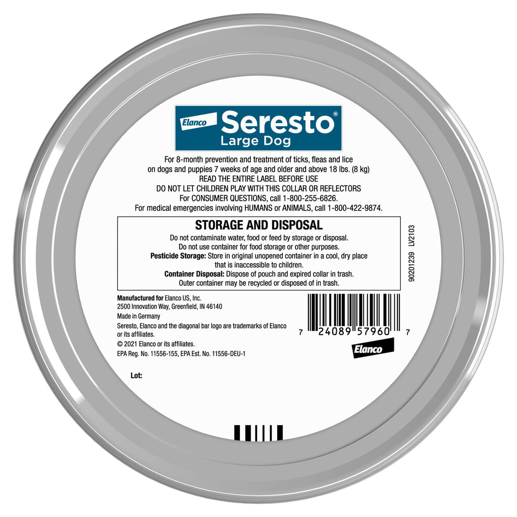 Seresto 8-Month Flea & Tick Collar for Large Dogs Over 18 lbs., 1ct