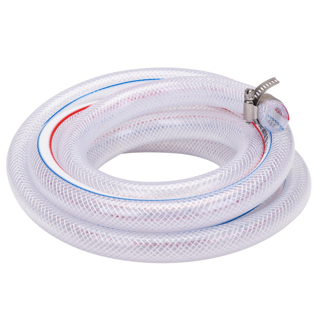 DERPIPE Soft Braided PVC Tubing - 5/8" x 7/8" OD High Pressure Clear Flexible PVC Tube Reinforced Vinyl Hose for Water, Oil with 2pcs Hose Clamps (10Ft)
