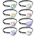 Eurzom 8 Pcs Unicorn Style Fabric Eye Patches for Kids, Adjustable Single Eye Patch with Elastic Strap, Reusable, Various Patterns, Halloween, Party, One Size, Hairband, Children, Unisex, 8 Count