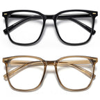 MACJERO Oversized Square Blue Light Blocking Glasses for Women Men, Anti-Fatigue Computer Monitor Glasses Reduce Eye Strain(Black+Brown) 2 Pack