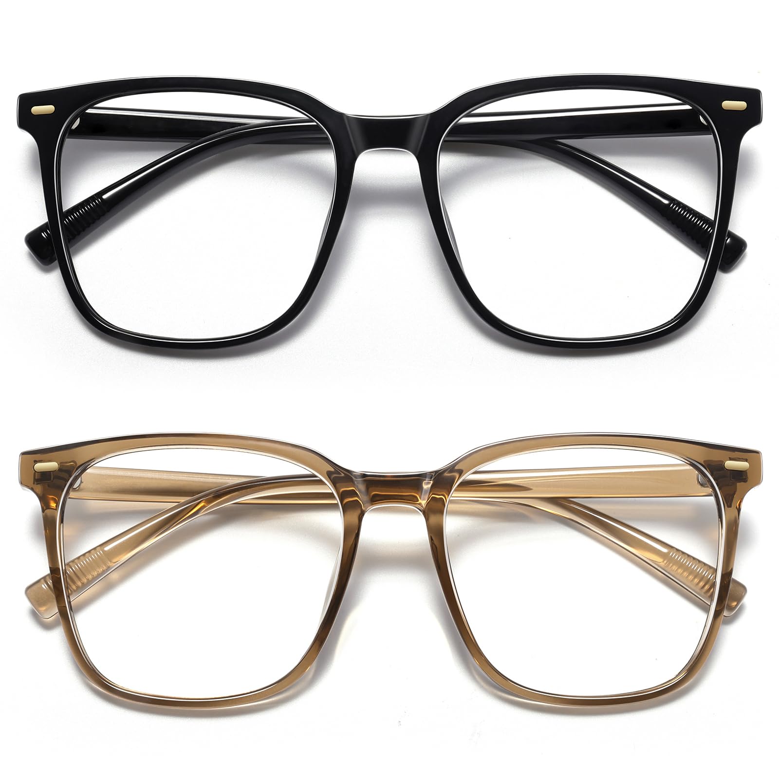 MACJERO Oversized Square Blue Light Blocking Glasses for Women Men, Anti-Fatigue Computer Monitor Glasses Reduce Eye Strain(Black+Brown) 2 Pack