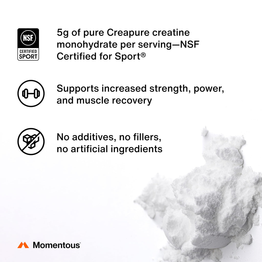 Momentous Creatine Monohydrate Powder - Creapure Creatine Powder - Supports Strength, Lean Muscle, & Recovery for Men & Women - NSF Certified for Sport - 5 g per Serving - 90 Servings