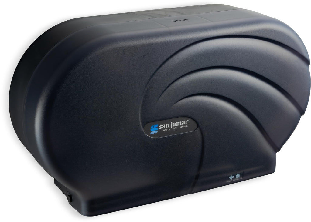 San Jamar Twin 9" Bath Tissue Dispenser – Jumbo Bath Tissue Holder for Bathroom, Infinity System, Black Pearl, 12" × 19" × 5.25"
