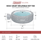 Coleman Sicily AirJet Large Round 5 to 7 Person Inflatable Hot Tub Portable Outdoor Spa with 180 AirJets and EnergySense Cover, Grey