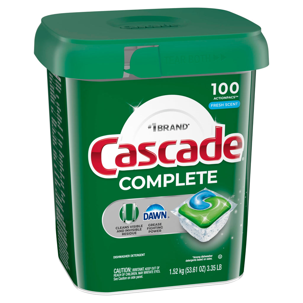 Cascade Complete Dishwasher Pods, Dishwasher Detergent, Dish Detergent Tab Tablets, Fresh, 100 Count (Packaging May Vary)