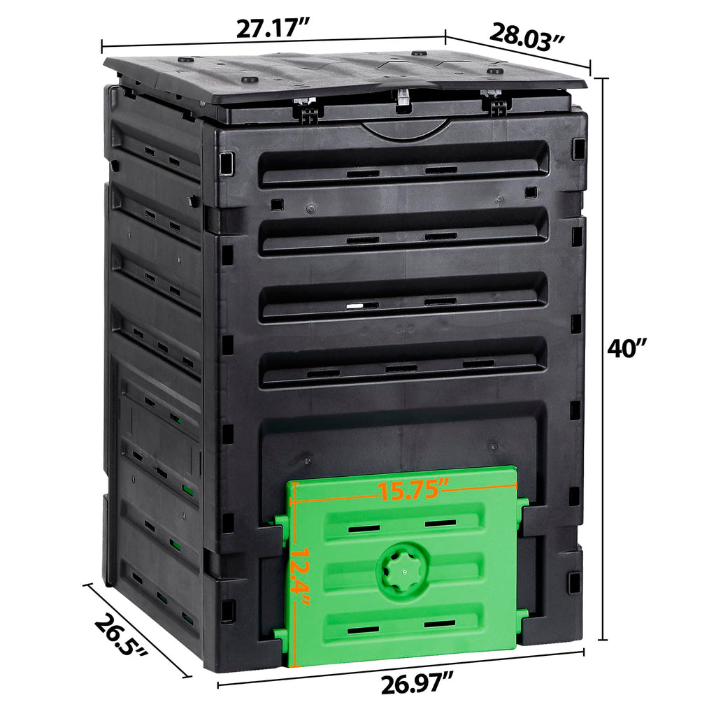 SUPER DEAL 120 Gallon Compost Bin, 450L Outdoor Garden Waste Composter with Flip-top Lid and Bottom Door, Large Capacity BPA Free Material for Fast Creation of Fertile Soil, Easy to Assemble, Black