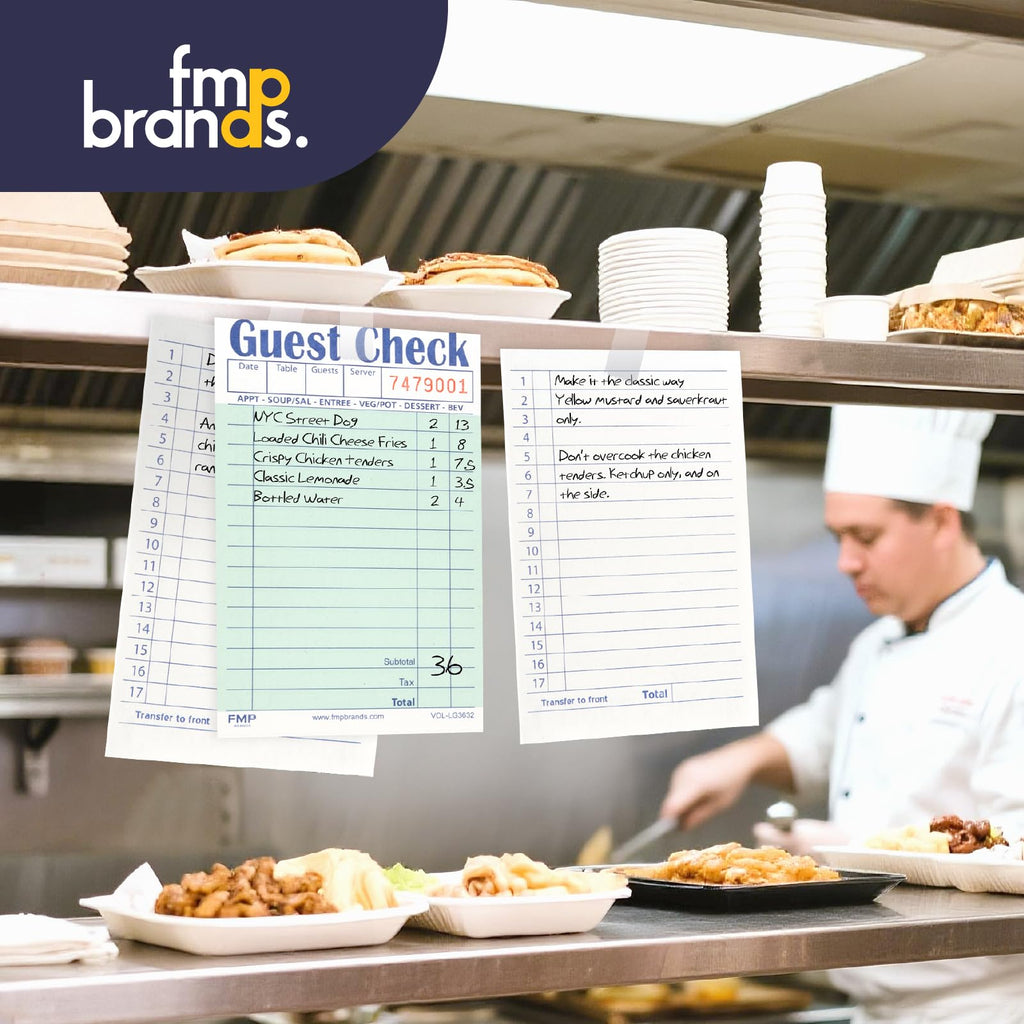 FMP Brands Guest Checks Pads 6 Pack 300 Orders, Server Note Pads, Light Green Guest Check for Servers, Waitress Notepad, Restaurant Order Pads Paper 50 Sheets/Book, Server Accessories