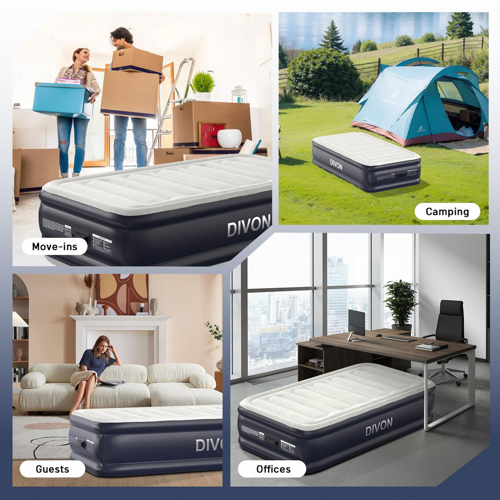 Twin Air Mattress with Built-in Pump,18''Raised Blow Up Mattress 2 Mins Self Inflation/Deflation,Upgraded Thicker Inflatable Mattress，Flocked Top Air Bed with Storage Bag for Guests,Home，Camping