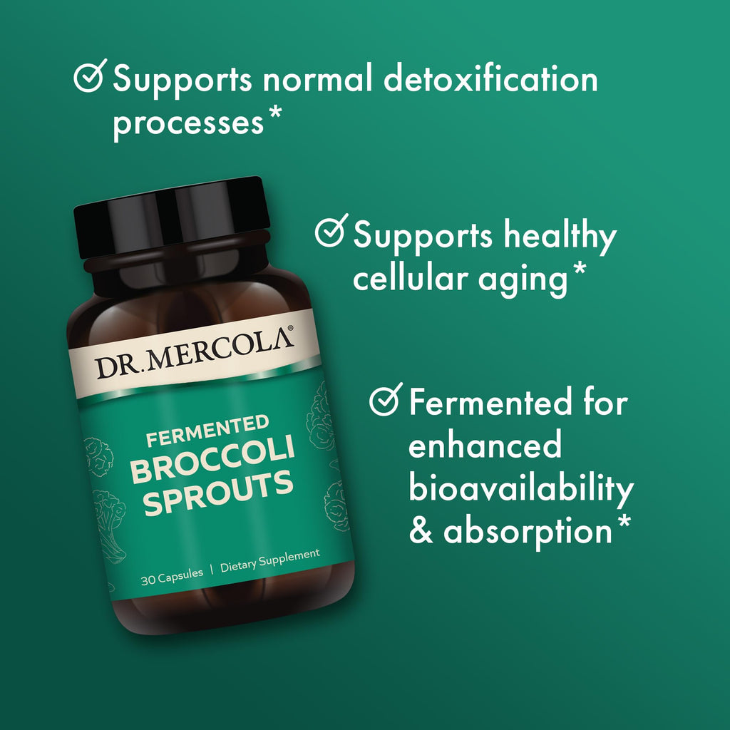 Dr. Mercola Organic Fermented Broccoli Sprouts - Provides Super Antioxidants - Supports Detoxification Processes - Organic Whole Broccoli - Non-GMO, Gluten-Free & Soy-Free - 30 Capsules (30 Servings)