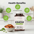 LUNAVA Kimchi Capsules with Prebiotics & Probiotics, Fermented Kimchi Superfood Supplement, Gut Health Supplements, One Complete Formula for Digestive and Immune Support, 90 Vegan Capsules