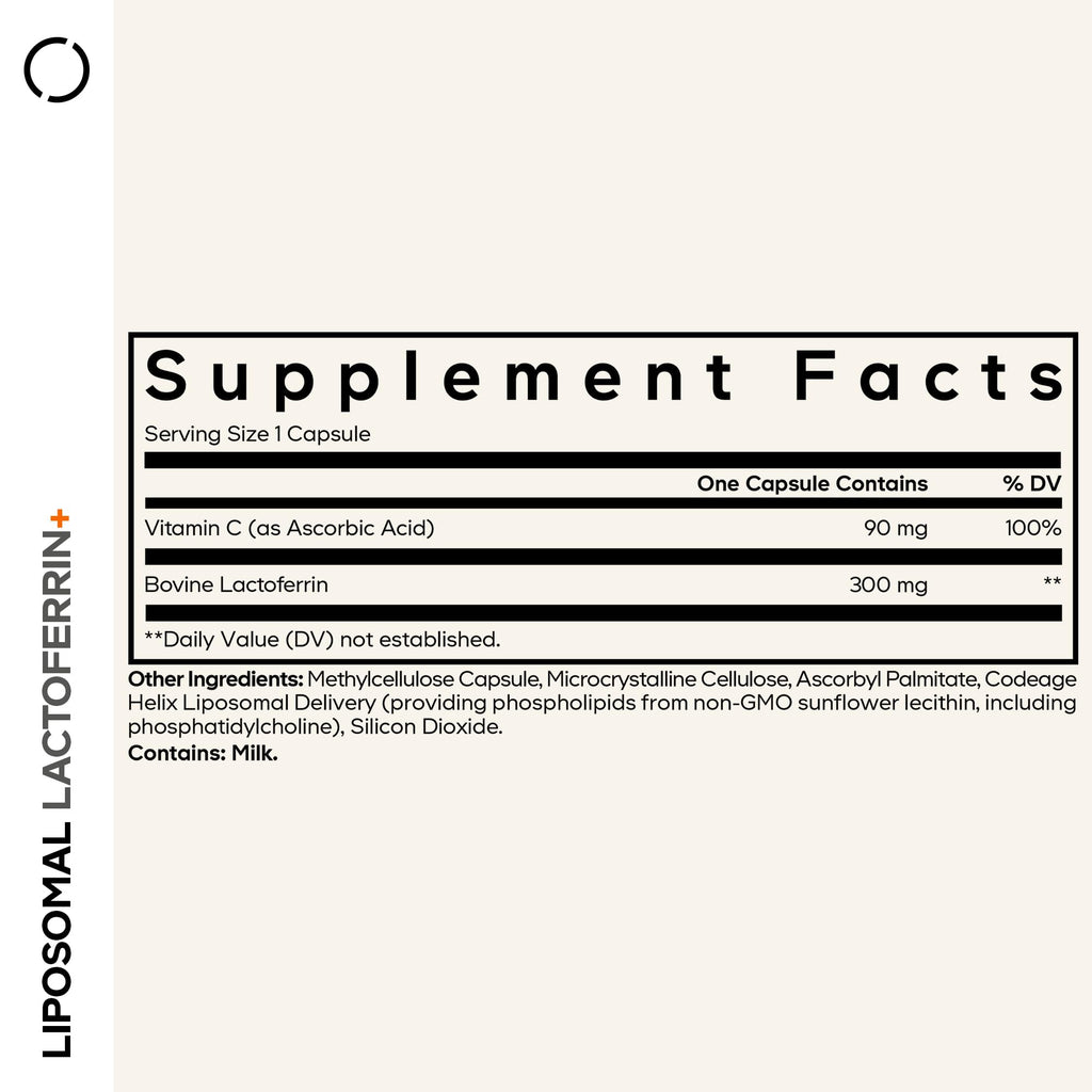 Codeage Liposomal Lactoferrin 300mg, Bovine, Vitamin C, 60 Capsules