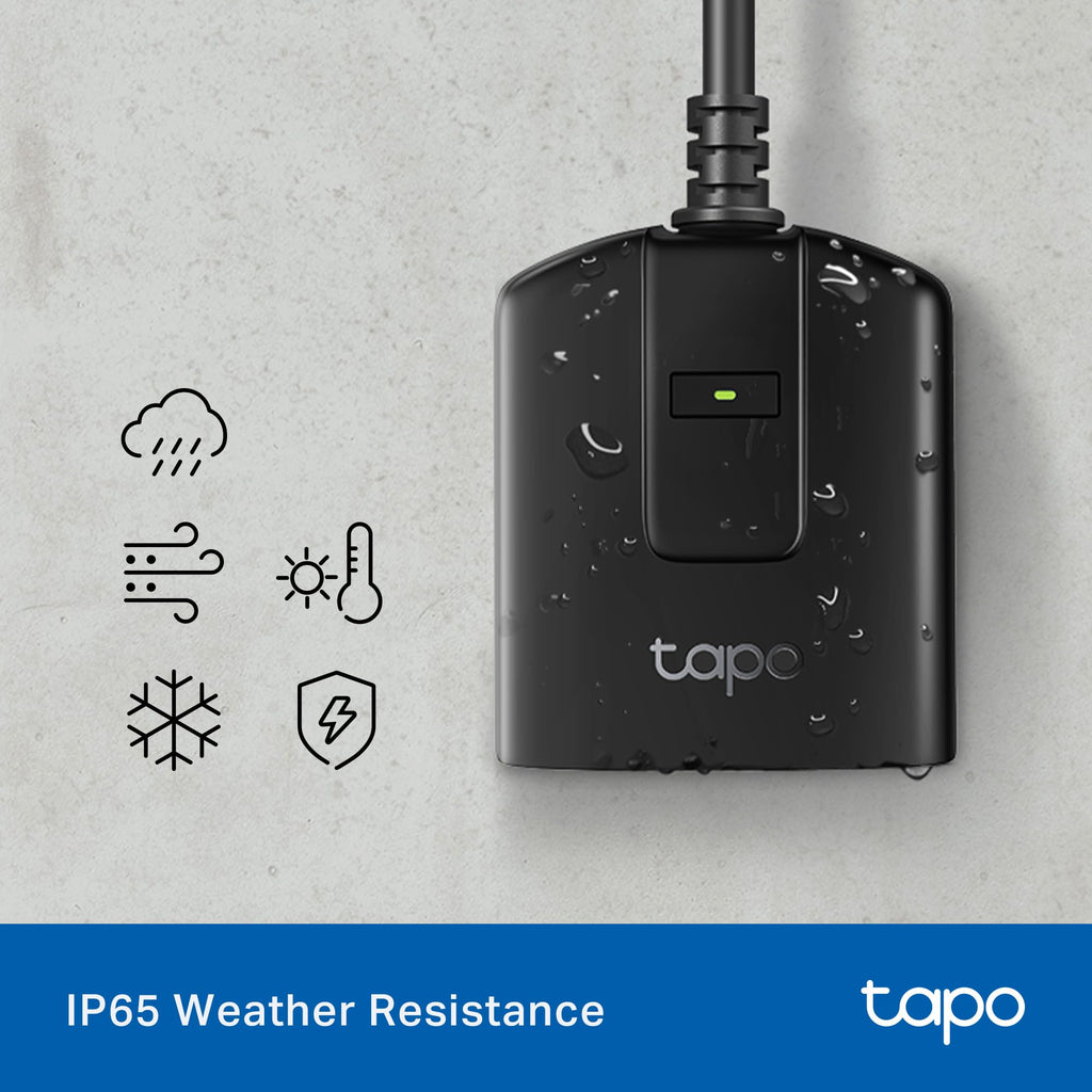 Tapo Outdoor Smart Dimmer Plug for Outdoor Lights, Matter, Energy Monitoring, App Control, IP65 Weather Resistant, Works with Siri, Alexa, Google, ETL Certified, 150WLED/CFL, 2.4GHZ WiFi Only, P430M